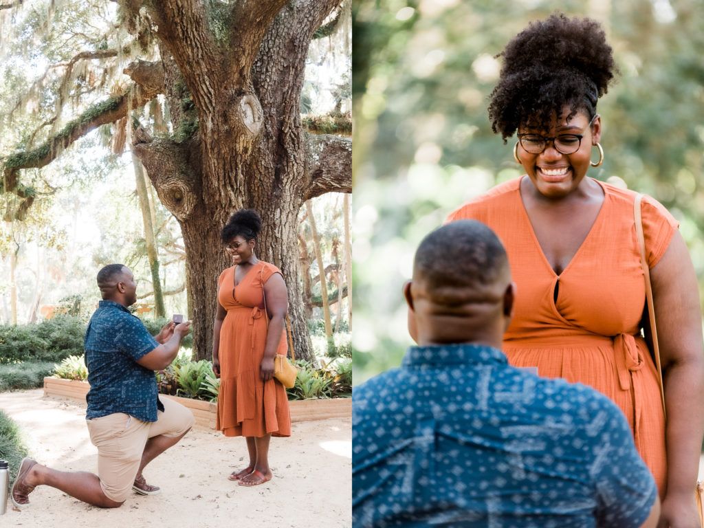 Kris ask Bri to marry him at Washington Oaks Garden State Park surprise proposal Photo by Black Tie & Co. (www.btcweddings.com)