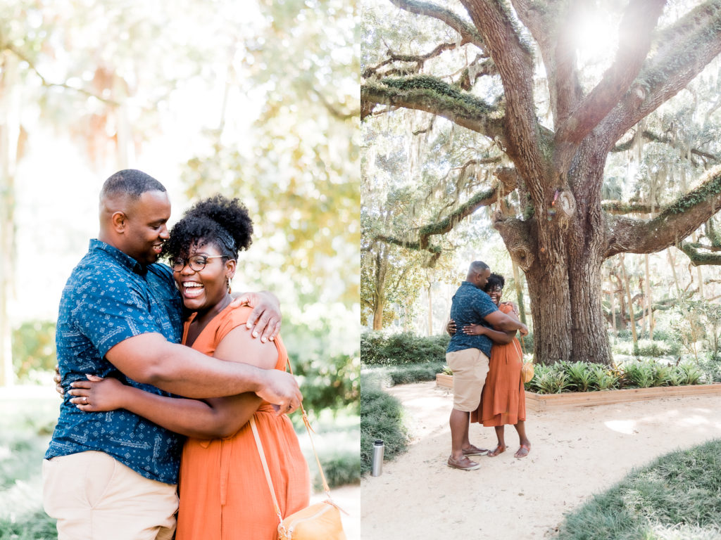 Hugs after she said yes to the marriage proposal at Washington Oaks Garden State Park surprise proposal Photo by Black Tie & Co. (www.btcweddings.com)