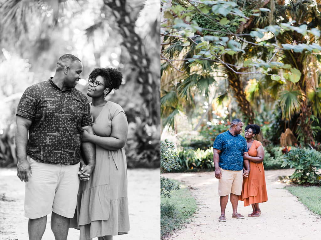 beautiful engagement photos on gravel sidewalks at Washington Oaks Garden State Park in Palm Coast Florida after surprise proposal Photo by Black Tie & Co. (www.btcweddings.com)