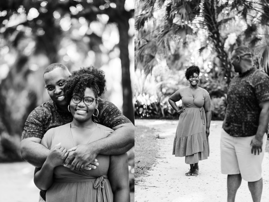 beautiful engagement photos on gravel sidewalks at Washington Oaks Garden State Park in Palm Coast Florida after surprise proposal Photo by Black Tie & Co. (www.btcweddings.com)