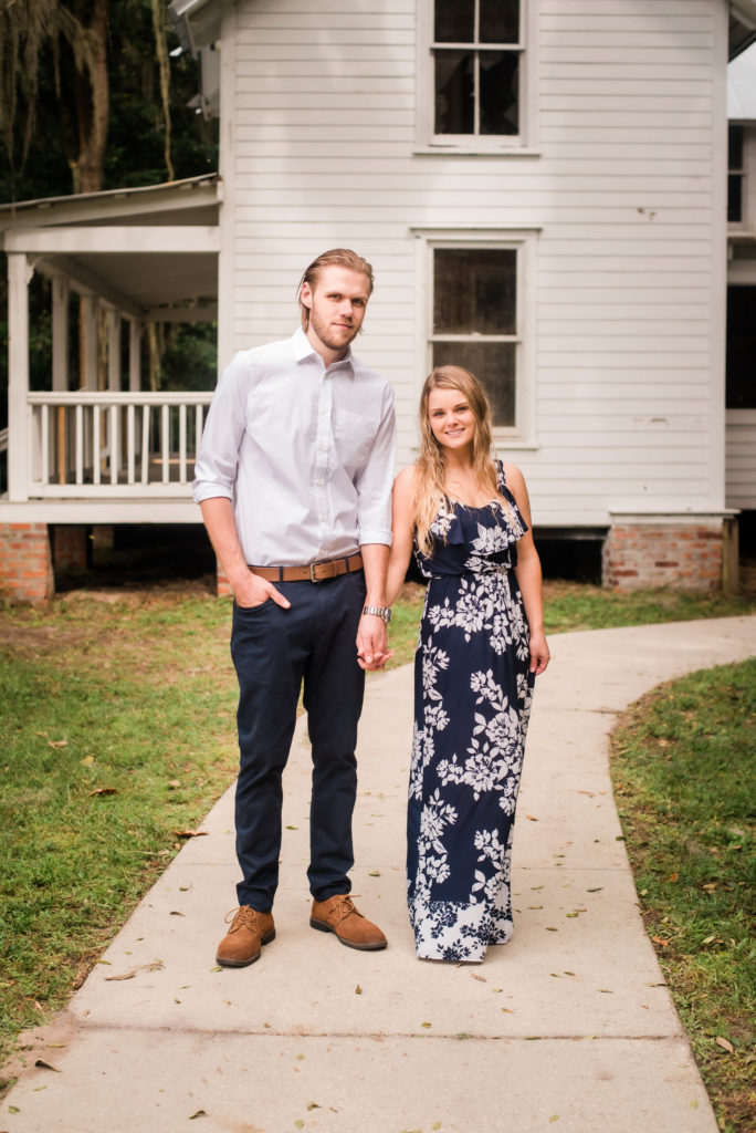  engagement photo in front of the Bennett House,  Alpine Groves Park. in Jacksonville Florida  Photo By Black Tie & Co. www.btcweddings.com